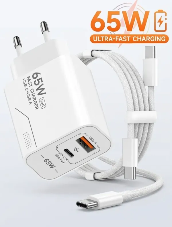 Cargador USB-C GaN 65W — Carga Ultra Rápida para laptops y smartphones