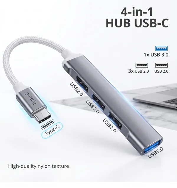 Hub USB-C 3.0 de 4 Puertos OTG